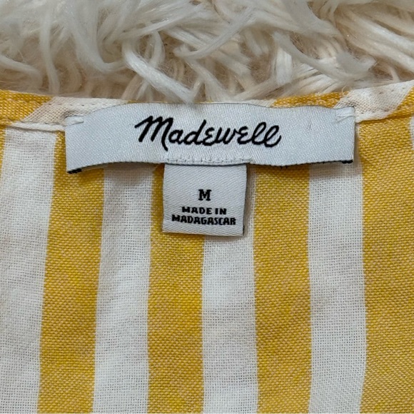 Madewell Agency Tie-Front Button Top Pompano Stripe cotton SZ M white yellow - Picture 8 of 9